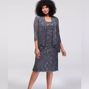 Alex Evenings Sparkly Formal Dress With Light Shaw Sweater